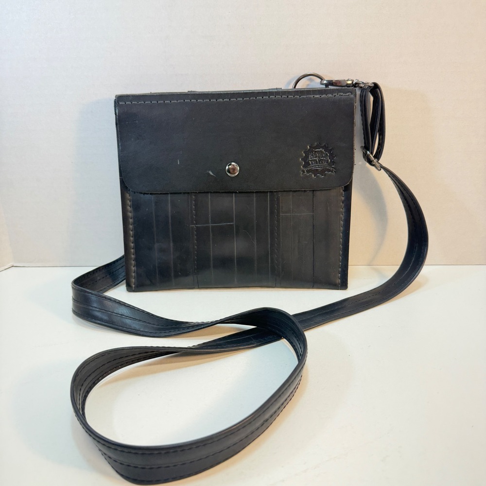 Bicycle Trash Crossbody‎ Bag Black Recycled Inner Tube Leather Eco Friendly